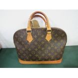 Louis Vuitton handbag of monogrammed canvas with brown leather trim & handle. Estimate £150-200.