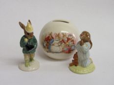 Royal Doulton figurines: Boy Skater Bunnykins; New Arrival Money Ball & Bedtime Bunnykins, all