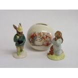 Royal Doulton figurines: Boy Skater Bunnykins; New Arrival Money Ball & Bedtime Bunnykins, all