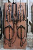Set of black/brass PAIR harness by Bridleways of Epsom; no collars or bridles. The hames are made to