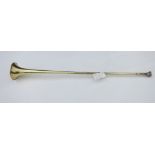 Adjustable brass post horn by Boosey & Hawkes, London, no. 436956, with silver coloured mouth piece.