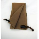 Fawn box cloth driving apron with a pocket in the waistband and leather straps, by Turf and Travel