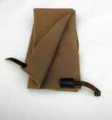 Fawn box cloth driving apron with a pocket in the waistband and leather straps, by Turf and Travel