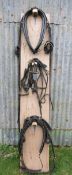 Single set of black/brass gig harness by Adams of Newbury with collar and hames, bridle and pad,