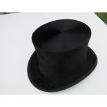 Black silk top hat by Dunn & Co with cardboard hat box