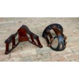 Two mahogany and metal racks (one pad/one bridle) by Musgrave, Belfast (bridle rack damaged)