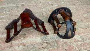 Two mahogany and metal racks (one pad/one bridle) by Musgrave, Belfast (bridle rack damaged)