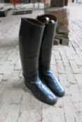 Pair of long black leather riding boots, size 8½