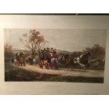 Unframed print entitled Behind Time depicting two Road Coaches - Comet and High Flyer, by Gilbert