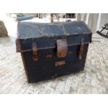 Black painted wicker and canvas domed trunk