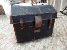 Black painted wicker and canvas domed trunk