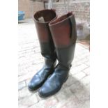 Pair of long mahogany topped black leather riding boots, approx. size 9