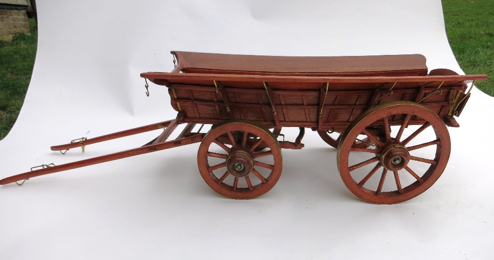 Wooden model of a four wheel farm wagon with brass fittings. Length 32ins - Image 2 of 2