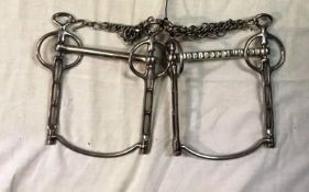 Pair of 6ins Liverpool bits with bottom bars and curb chains