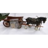 Wooden model of a Yorkshire wagon and a china model Shire horse by Melba Ware. Length 37ins