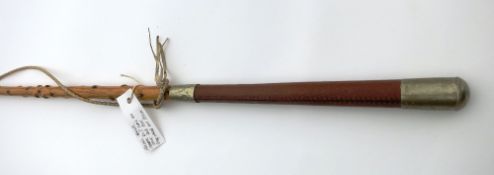 Holly driving whip by G & J Zair, with a stag's head on the stem, leather hand part and nickel