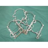 Two Buxton and two Liverpool stainless steel bits with bottom bars and curb chains - 3 x 6ins and
