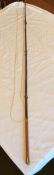 Coaching whip with plain leather handle. Approx. 5ft long