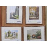 4 framed & glazed prints of views of Oxford by Valerie Petts. Estimate £20-30.