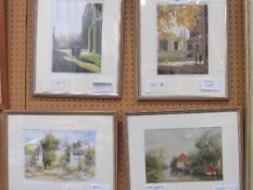 4 framed & glazed prints of views of Oxford by Valerie Petts. Estimate £20-30.