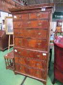 Late 18th century walnut chest on chest with canted corners & small bracket feet, 89cms x 55cms x