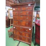 Late 18th century walnut chest on chest with canted corners & small bracket feet, 89cms x 55cms x