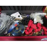 Large box of vintage costume jewellery. Estimate £15-25.