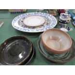 Large ironstone meat plate, Spode plate, Briglin pottery bowl, 3 other pottery bowls & 2 pieces of
