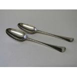 2 mid-18th century silver serving spoons by GB London, 1744, wt 2.23ozt. Estimate £150-200.