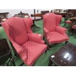 2 upholstered wing armchairs. Estimate £50-80.