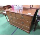 Mahogany 2 over 2 chest of drawers, 107cms x 52cms x 77cms. Estimate £20-40.