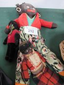 3 vintage black rag/golly dolls. Estimate £30-40.