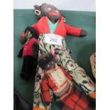 3 vintage black rag/golly dolls. Estimate £30-40.