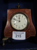 French made mantle clock in wooden inlay case & brass fittings marked Walker & Hall Ltd (a/f - leg