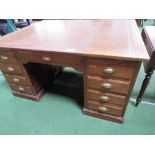 Large Partners' oak desk with leather skiver, drawers to one side & cupboards to the