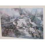 Framed First Edition print 'The Bridge at Arnhelm' signed by Major John Frost. Estimate £10-20.