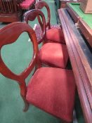 8 mahogany dining chairs with upholstered squabs. Estimate £100-120.