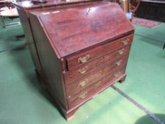 Early 19th century mahogany bureau with fitted interior, 96cms x 51cms x 102cms. Estimate £60-80.