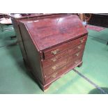 Early 19th century mahogany bureau with fitted interior, 96cms x 51cms x 102cms. Estimate £60-80.