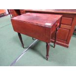 Small mahogany Pembroke table on turned legs, 74cms x 92cms x 74cms. Estimate £40-60.
