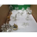 Tray of various Swarovski/cut glass ornaments (15 items in total). Estimate £60-80.