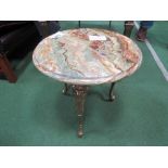 Small circular marble top occasional table, 36cms diameter. Estimate £20-30.