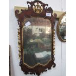 Late 18th century wall mirror in Chippendale style mahogany frame & gold decoration, height 95cms