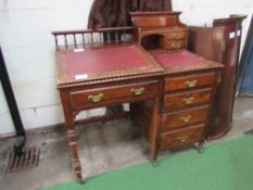 Victorian bureau & desk, half rail to back, 4 drawers to side & stationery drawers to top, 106cms