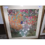 Framed & glazed floral Klimt print, 83cms x 86cms. Estimate £10-20.