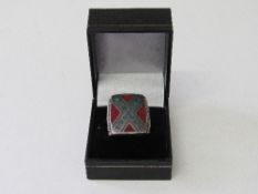 Man's Confederate Flag style ring, size Q. Estimate £10-20.