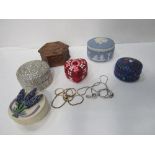 Wedgwood blue Jasper ware trinket box & 5 others together with a gold coloured necklace