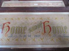 2 framed & glazed embroideries by Patience Strong & 2 framed & glazed needle works - Home Sweet