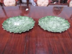 Pair of green leaf plates, made in Italy, 43cms diameter. Estimate £20-40.