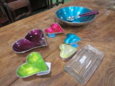 Azeti Interiors: salad bowl & servers, 3 heart shaped dishes, 2 trinket boxes & a glass dish.